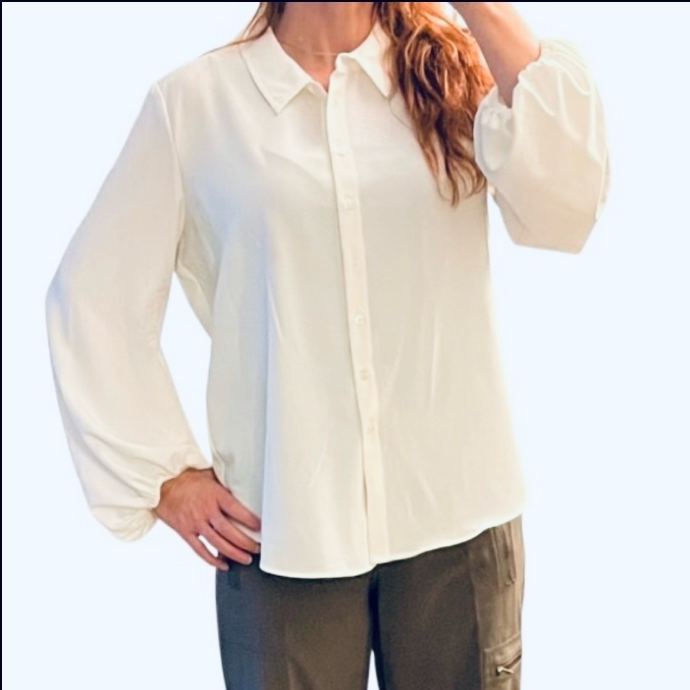 Neiman Marcus Poet Pirate Ivory White Button Down Puff Balloon Lantern Sleeve XL